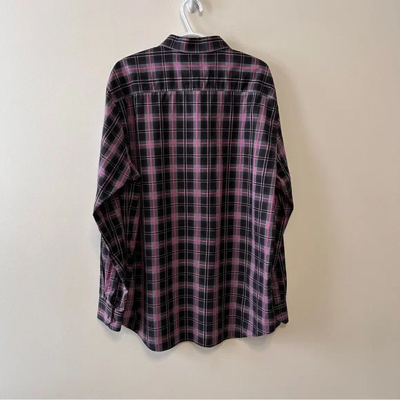 Bugatchi Men’s XXL Cotton Shape Fit Button Down Dress Shirt Black Pink Plaid EUC - Picture 3 of 10